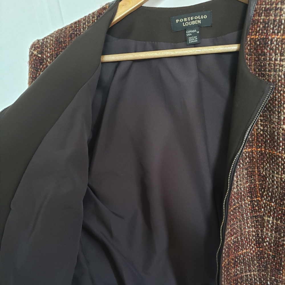 VINTAGE PORTFOLIO LOUBEN Brown Tweed Wool Blazer Jacket - Picture 7 of 7